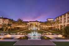 a night view of the landscape and architecture at park hyatt aviara at sunset