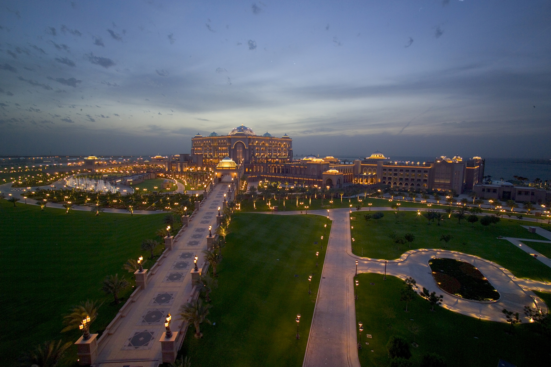emirates palace aerial view at night