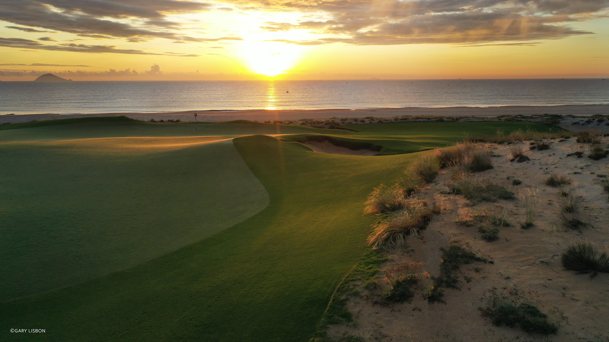 Sun setting on Hoiana golf course