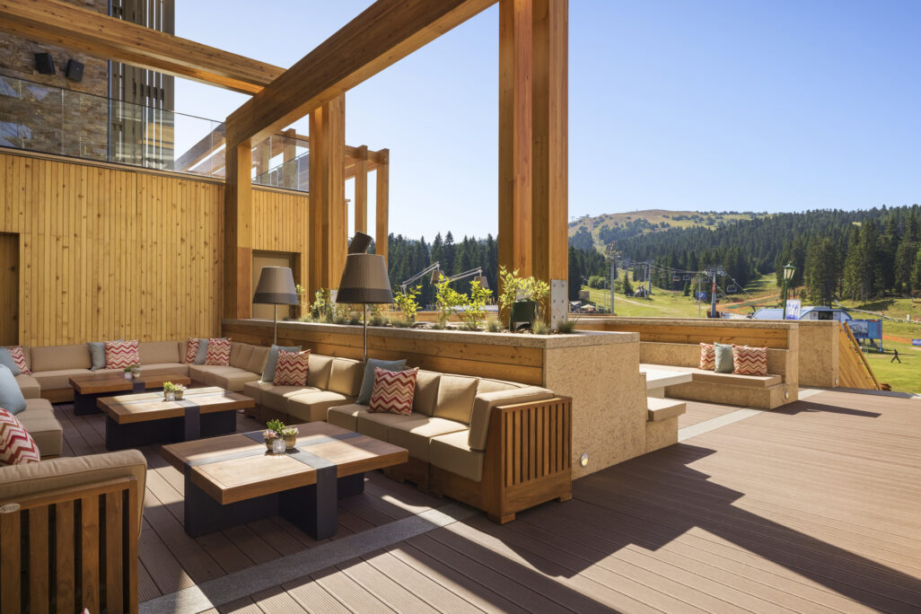 Exterior sitting area at the Viceroy Kopaonik hotel