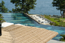 JW Marriot Jeju Aerial Drone of architecture and pool looking out to sea