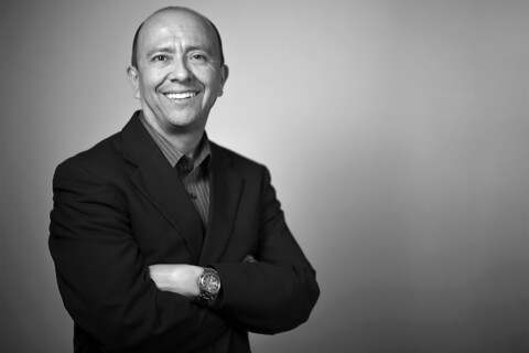 Portrait of Greg Villegas in black and white