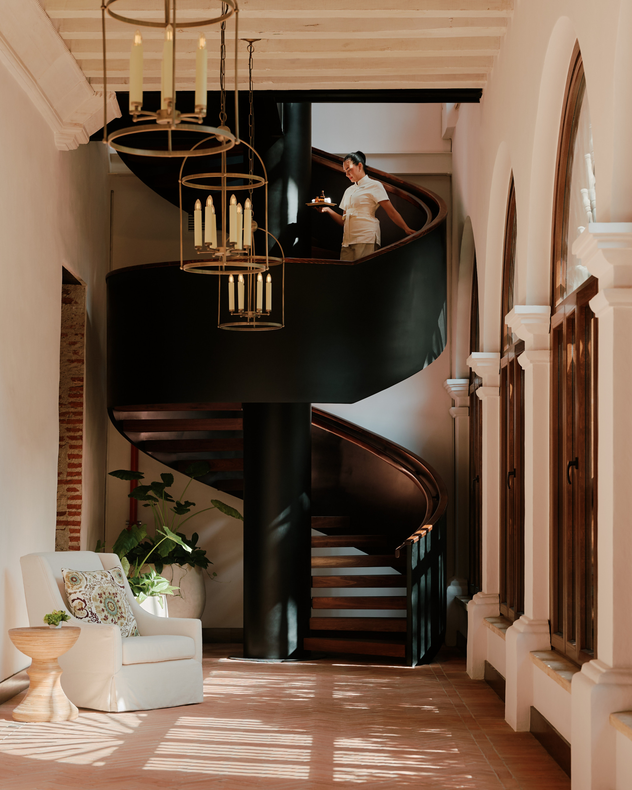 Spa corridor at Four Seasons Cartagena Umari Spa, interior design by Wimberly Interiors